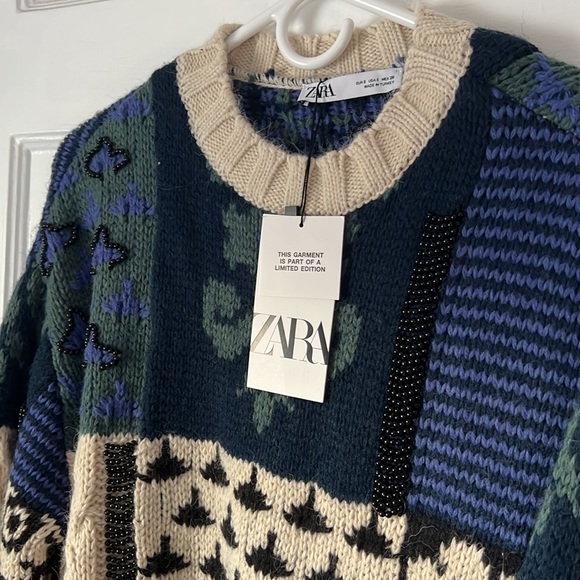 ZARA Oversized Patchwork Knit Sweater, Limited Edition - Picture 8 of 10